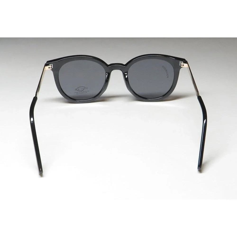 Oscar by Oscar de la Renta Womens Black Round Cat Eye Sunglasses Gold Temples